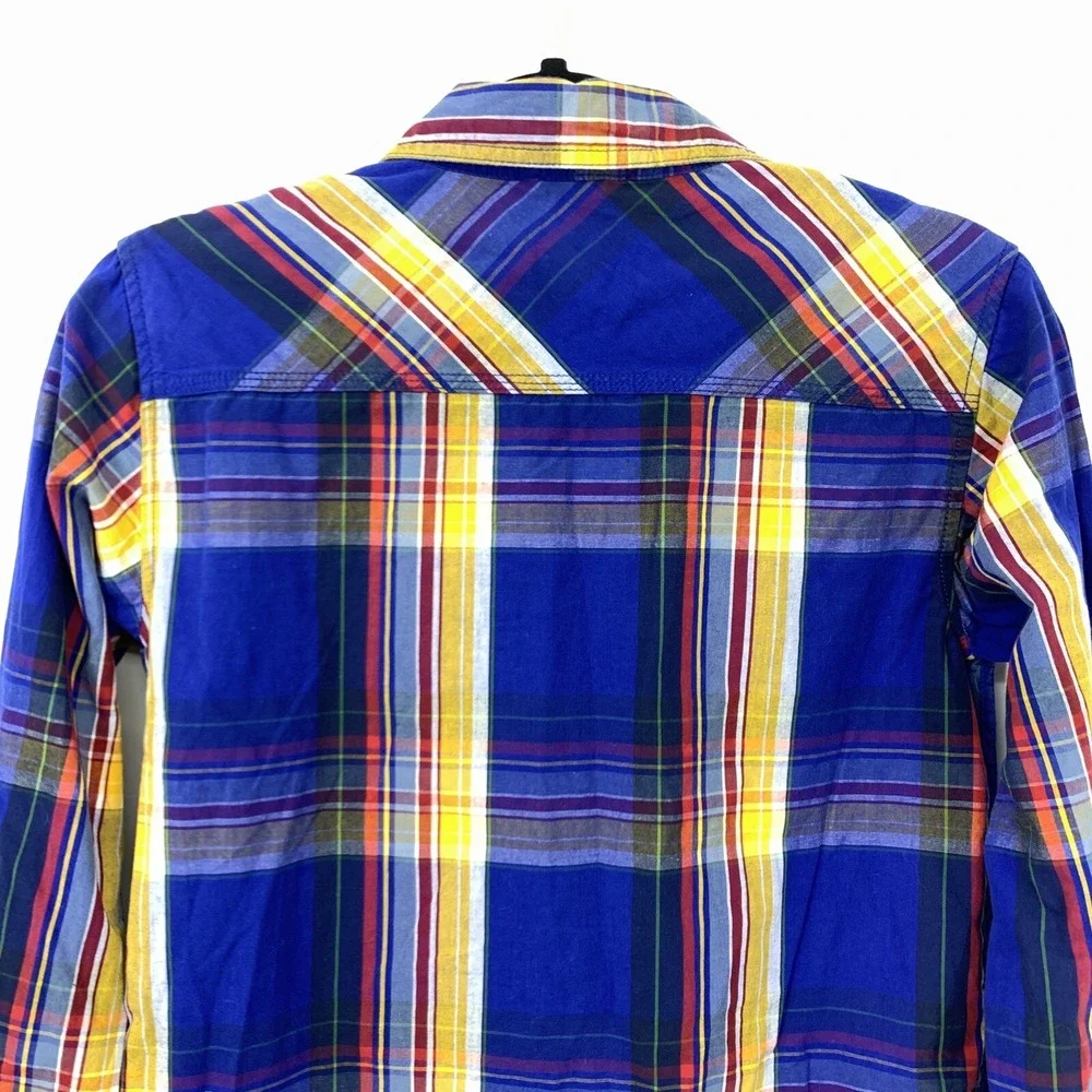 Eddie Bauer Kids XL‎ Shirt Button Down Top Blue Yellow Plaid Long Sleeve Cotton